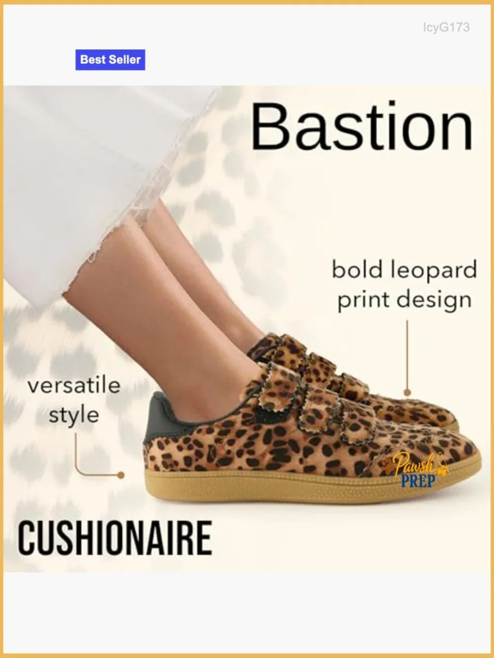 Vegan Hair Calf Leopard Print Hook & Loop Sneakers Cushioned Memory Foam - Picture 4 of 7